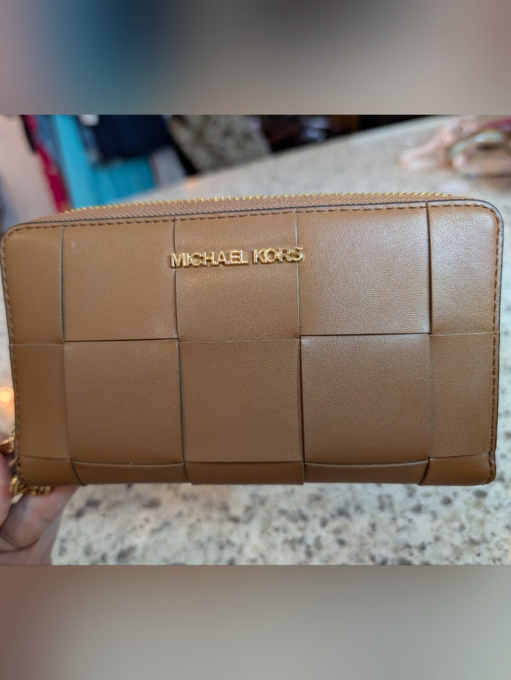 Michael Kors Jet Set Woven Congac Wristlet Wallet